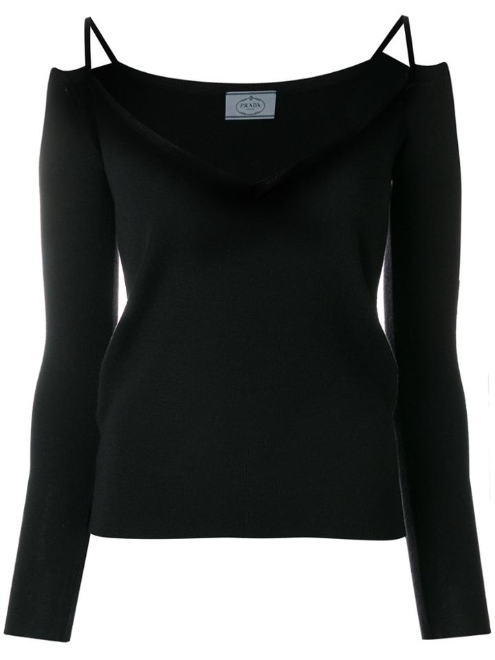 Prada Off-the-shoulder Knitted Top - Black