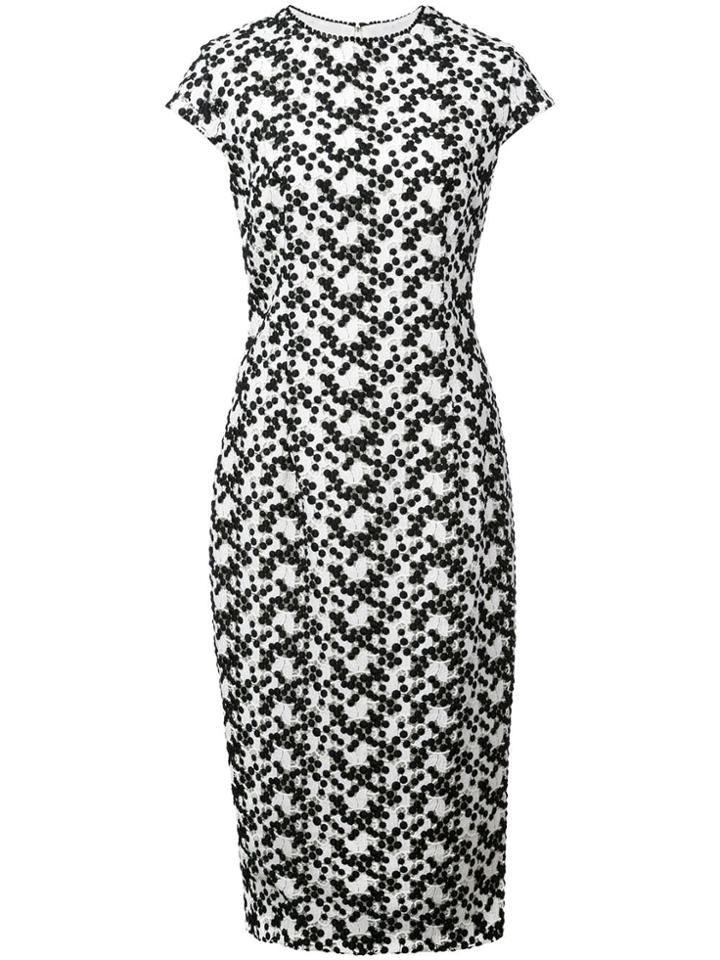 Lela Rose Embroidered Midi Dress - White