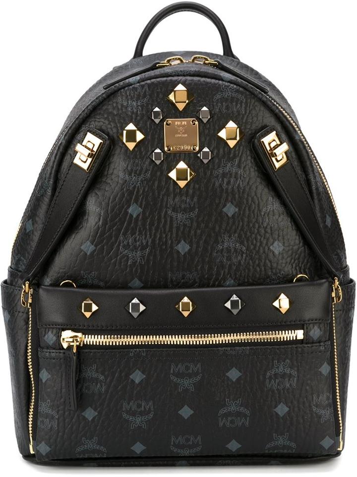 Mcm Studded Backpack, Black, Pvc