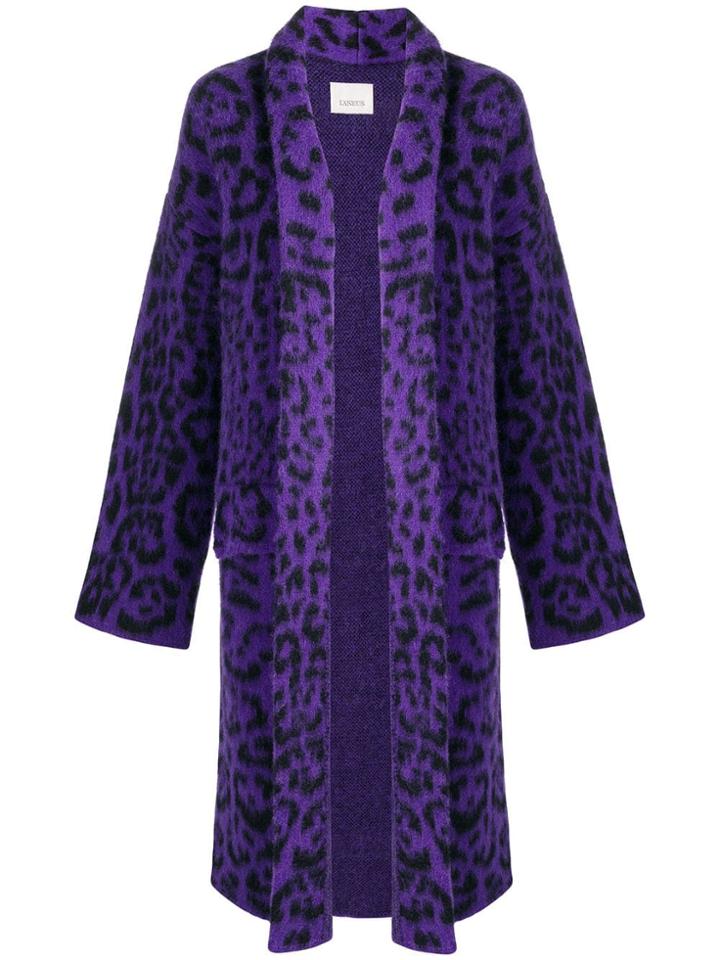 Laneus Leopard Pattern Open Coat - Pink & Purple
