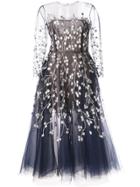 Oscar De La Renta Floral Embroidery Sheer Dress - Blue