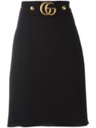 Gucci Gg Belt A-line Skirt, Women's, Size: 40, Black, Silk/polyester/viscose/wool