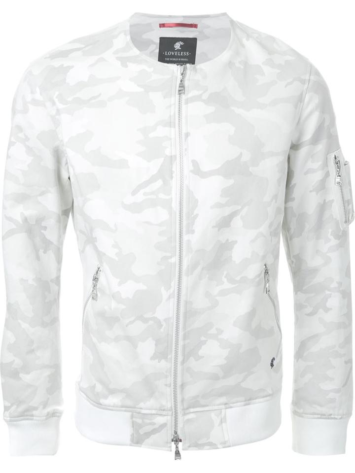 Loveless Camouflage Print Bomber Jacket, Men's, Size: L, Grey, Cotton/polyurethane