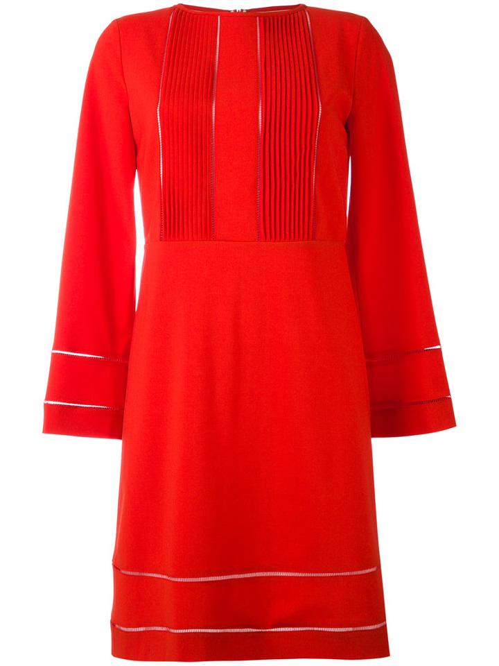 Piazza Sempione - Eyelet Trim Pintucked Dress - Women - Spandex/elastane/cupro/virgin Wool - 44, Red, Spandex/elastane/cupro/virgin Wool