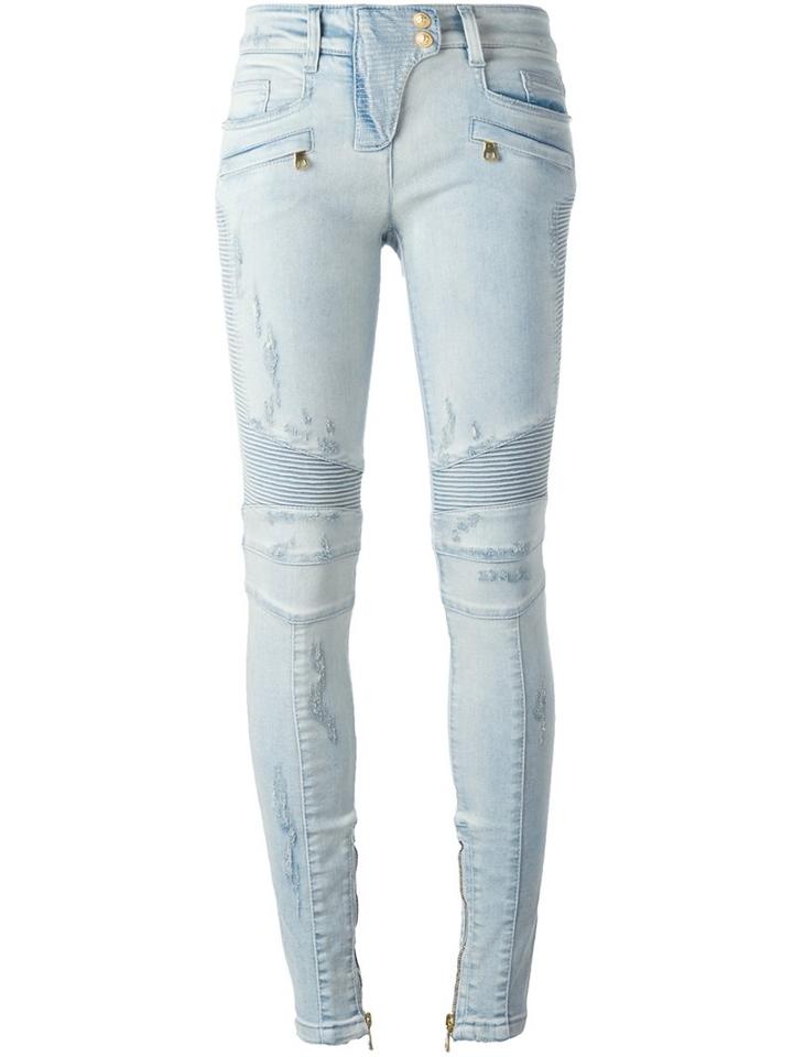 Balmain Biker Jeans, Women's, Size: 36, Blue, Cotton/polyester/spandex/elastane