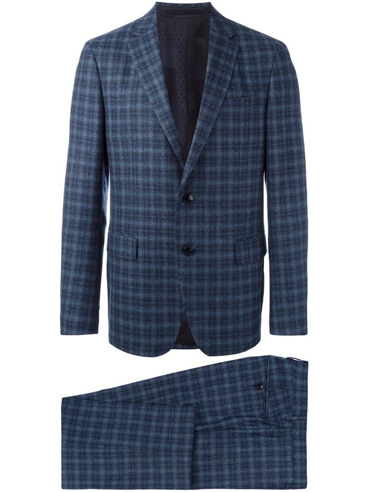 Etro Checked Two-piece Suit, Men's, Size: 50, Blue, Wool