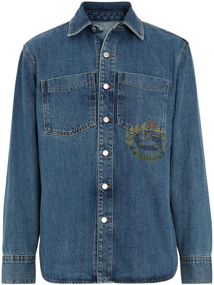 Burberry Crest-print Denim Shirt - Blue