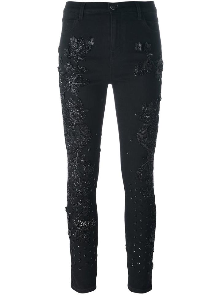 Amen Embellished Skinny Jeans, Women's, Size: 42, Black, Cotton/polyester/polyurethane/glass