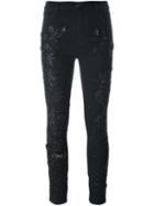 Amen Embellished Skinny Jeans, Women's, Size: 42, Black, Cotton/polyester/polyurethane/glass
