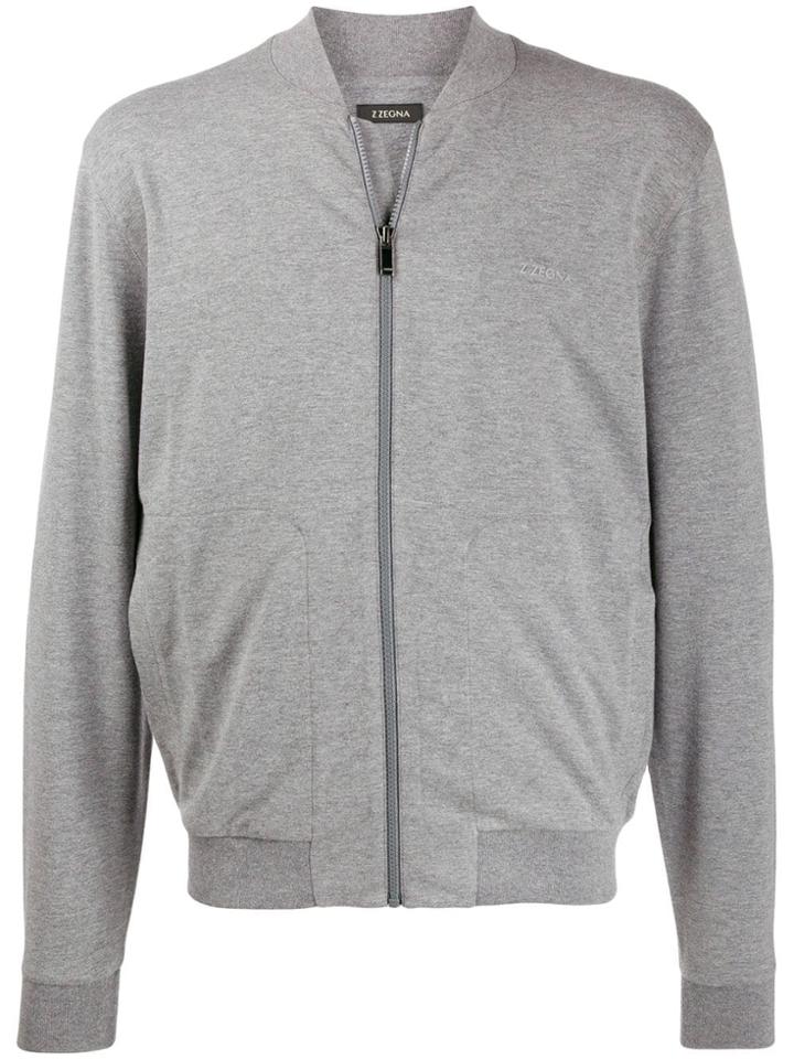 Z Zegna Logo Zipped Cardigan - Grey