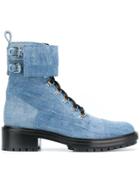 Balmain Denim Combat Boots - Blue