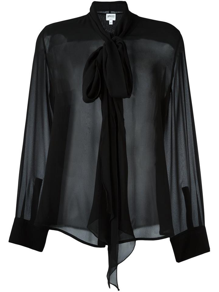 Armani Collezioni Neck Tie Blouse, Women's, Size: 46, Black, Silk