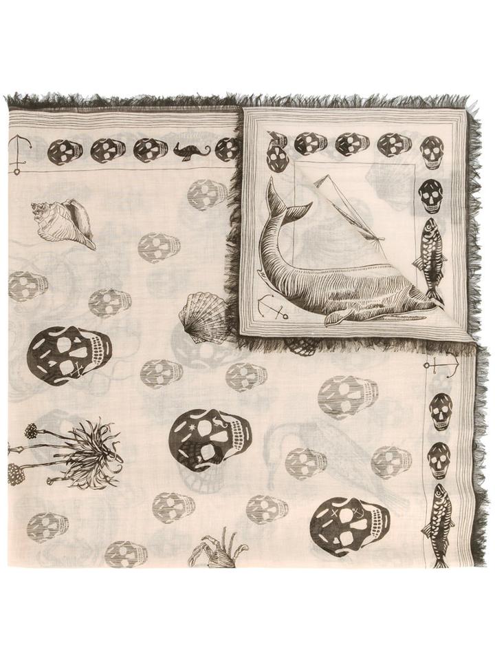 Alexander Mcqueen Skull-print Scarf, Women's, Nude/neutrals, Silk/modal