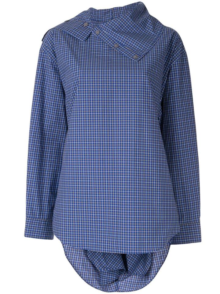 Irene Check Pattern Back Knot Shirt - Blue