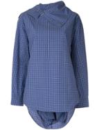 Irene Check Pattern Back Knot Shirt - Blue