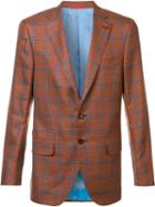 Isaia Classic Checked Blazer, Men's, Size: 52, Yellow/orange, Wool/silk/linen/flax
