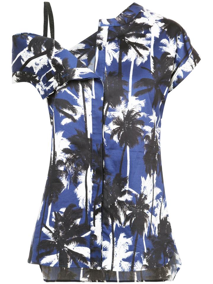 Jason Wu Palm Print Asymmetric Top - Blue