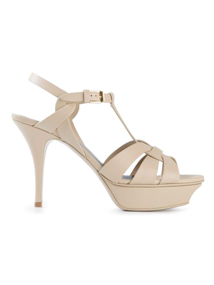 Saint Laurent Tribute Sandals, Women's, Size: 39, Nude/neutrals, Calf Leather/leather