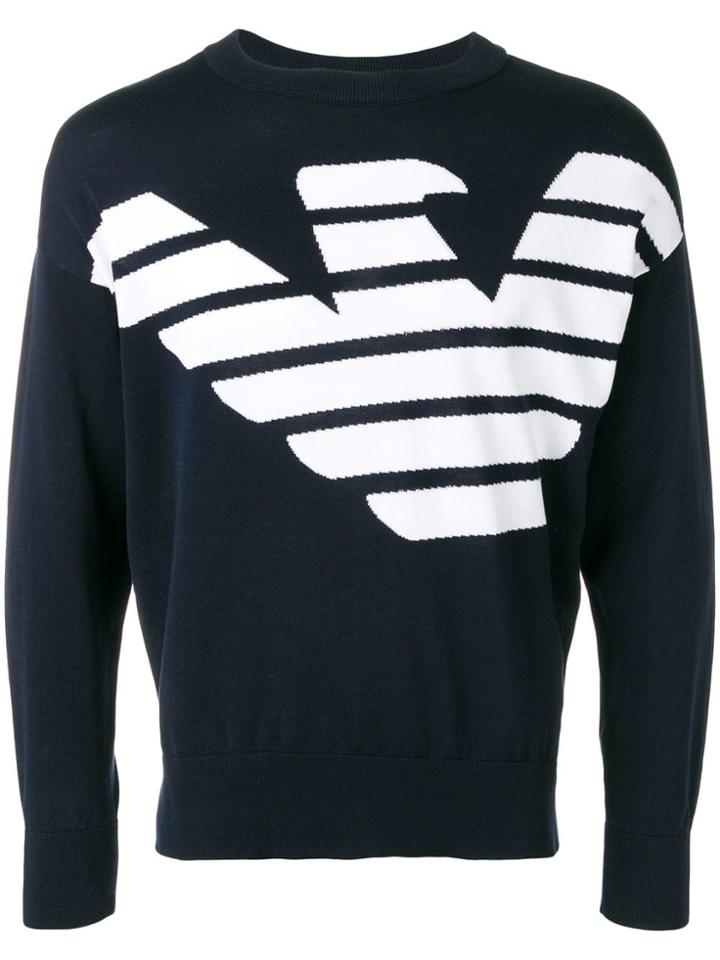 Emporio Armani Knit Large Logo Print Jumper - Blue