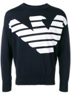 Emporio Armani Knit Large Logo Print Jumper - Blue