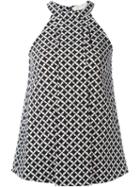 Michael Michael Kors Check Print Top, Women's, Size: Small, Black, Polyester/spandex/elastane