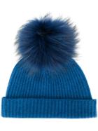 N.peal Detachable Pom Pom Rib Knit Hat - Blue