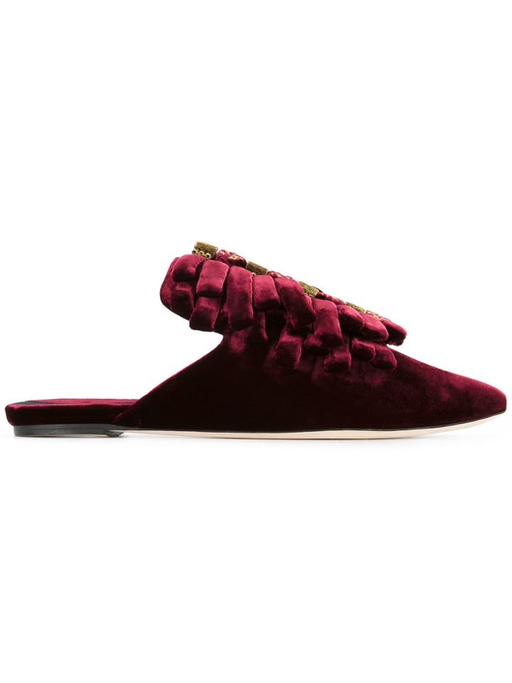 Sanayi 313 Appliqué And Fringe Detail Mules - Red