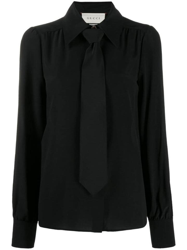 Gucci Neck Tie Blouse - Black
