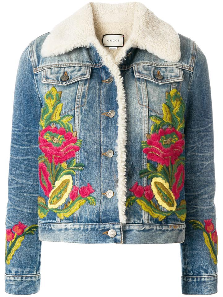 Gucci Shearling Lined Denim Jacket - Blue