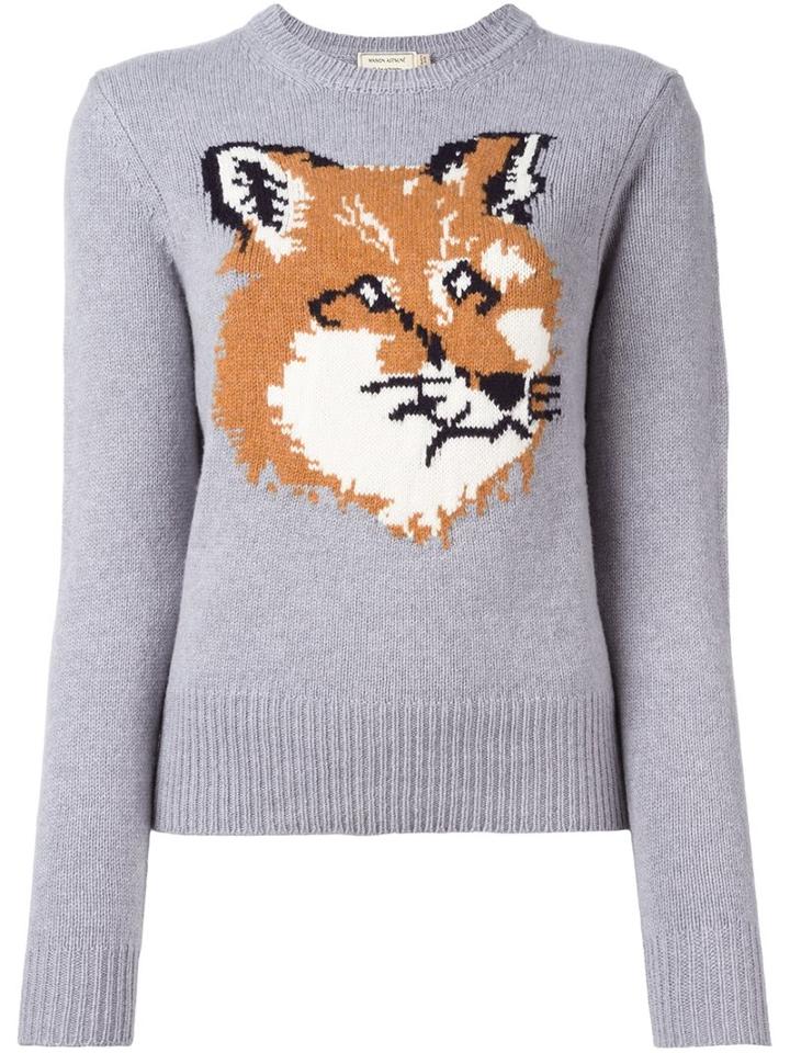 Maison Kitsuné 'fox' Motif Pullover, Women's, Size: Large, Grey, Lambs Wool