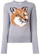 Maison Kitsuné 'fox' Motif Pullover, Women's, Size: Large, Grey, Lambs Wool