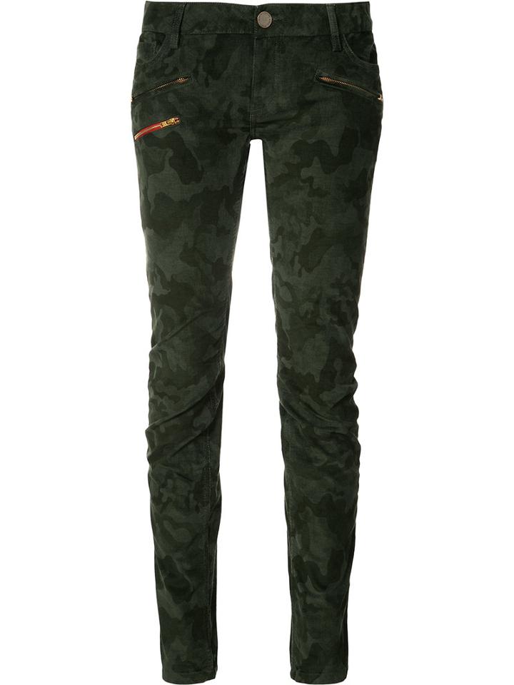 Etienne Marcel - Camouflage Zip Denim Jeans - Women - Cotton - 28, Green, Cotton