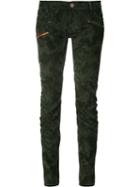 Etienne Marcel - Camouflage Zip Denim Jeans - Women - Cotton - 28, Green, Cotton