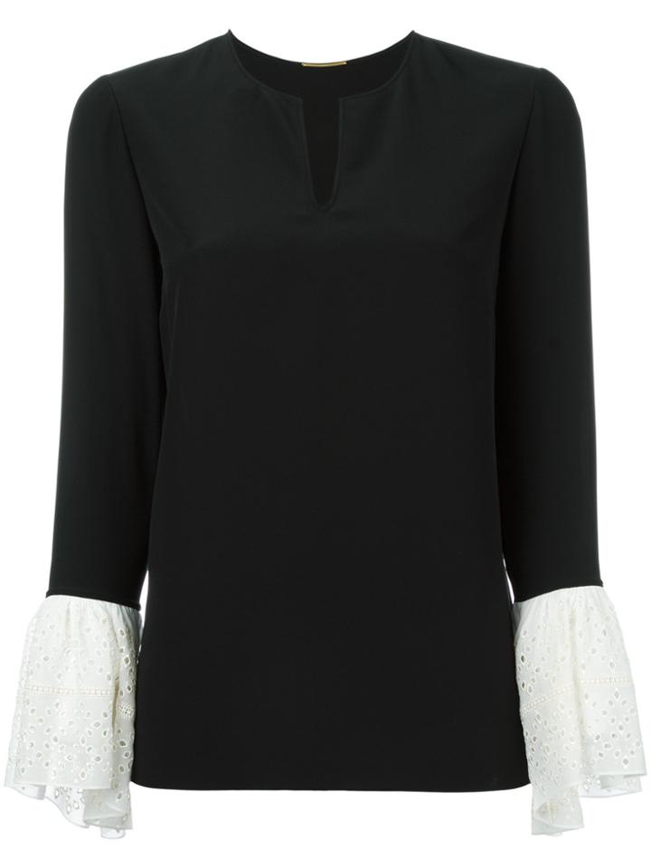 Saint Laurent Contrasting Bell Sleeve Blouse - Black