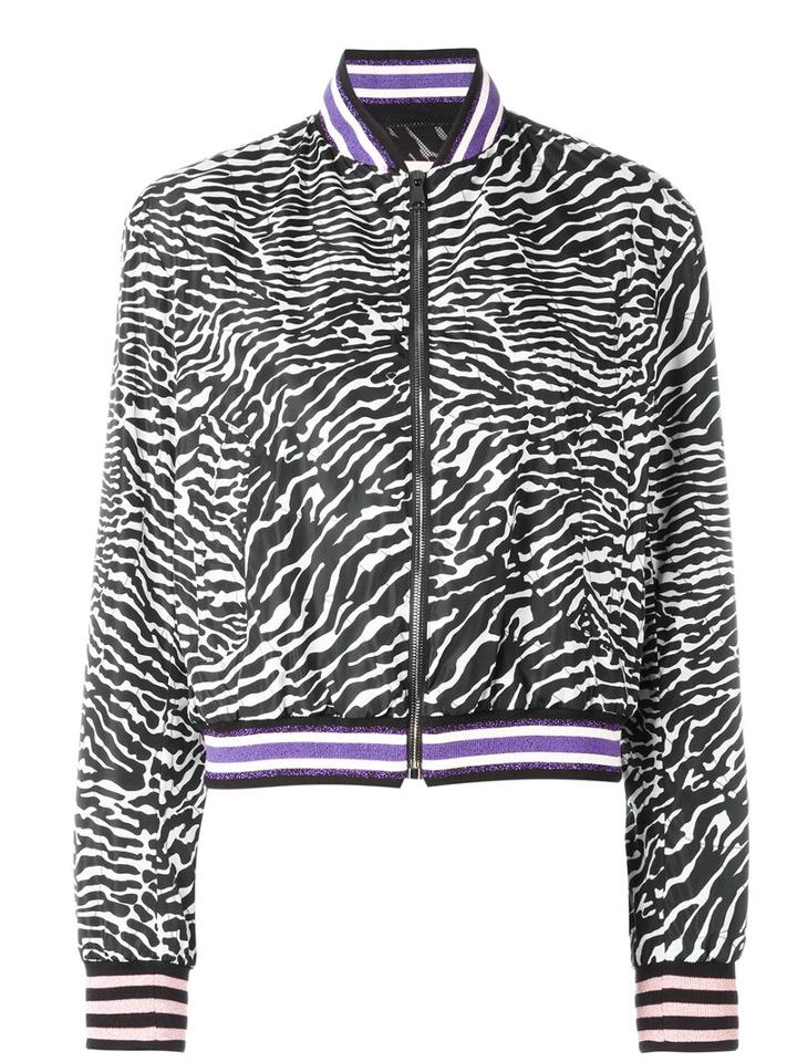 Giamba Zebra Pattern Bomber Jacket, Women's, Size: 42, Black, Polyimide/cotton/viscose/polyamide