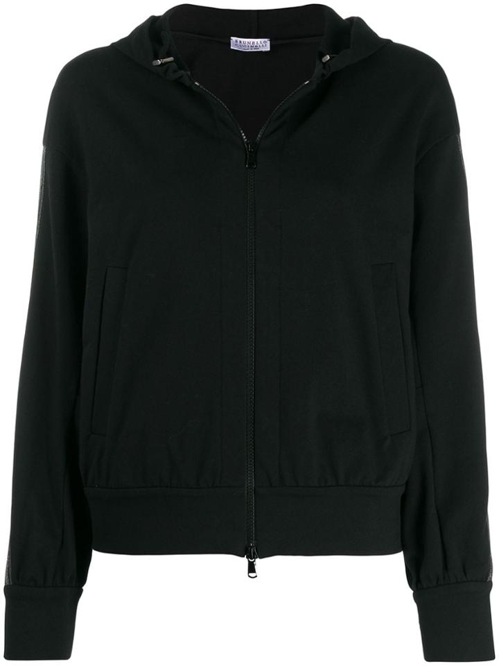 Brunello Cucinelli Beaded Stripe Zip-up Hoodie - Black