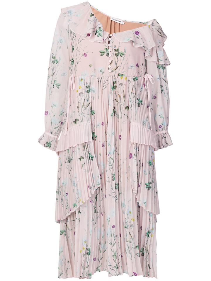 Self-portrait Floral Print Pleated Dress - Pink & Purple