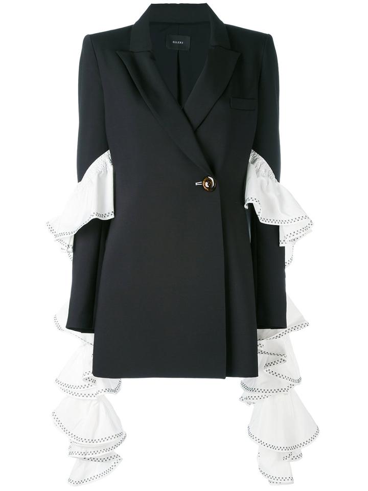 Ellery - Extended Ruffle Sleeve Blazer - Women - Silk/polyester/spandex/elastane/wool - 8, Black, Silk/polyester/spandex/elastane/wool