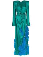 Attico Feather-embellished Star Jacquard Gown - Green