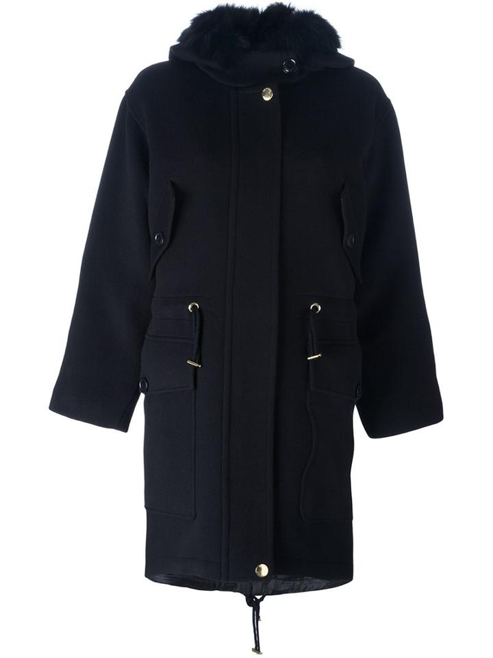 Boutique Moschino Furred Collar Coat, Women's, Size: 38, Black, Acetate/rayon/virgin Wool/other Fibers