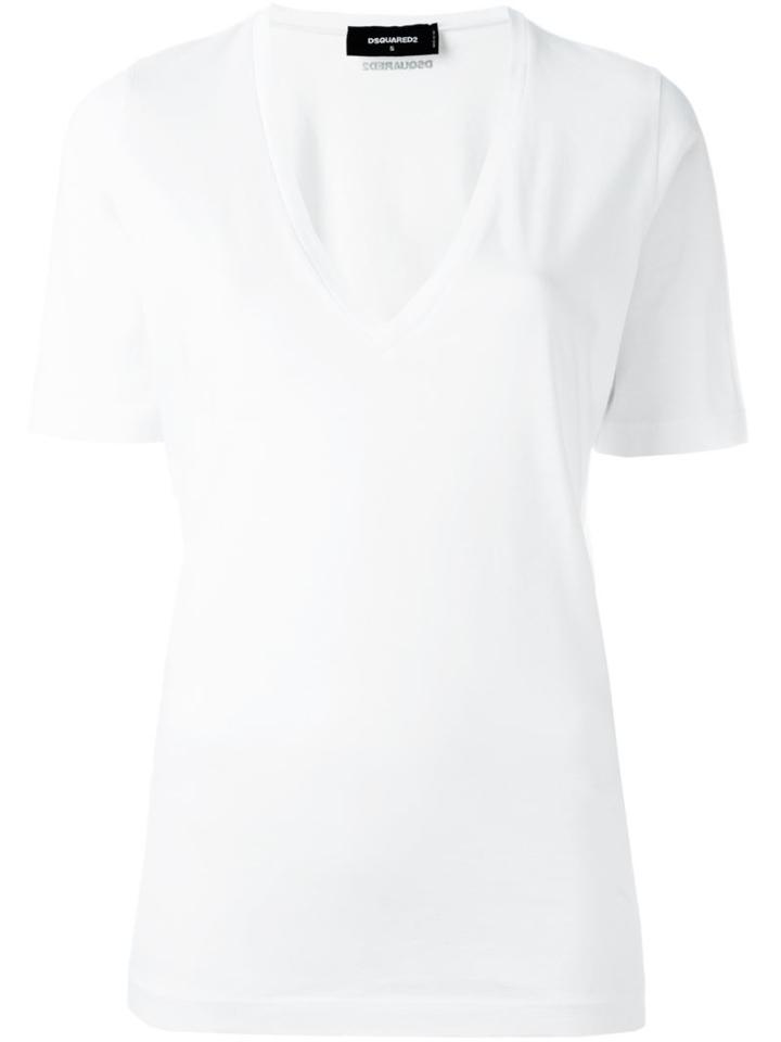 Dsquared2 V-neck T-shirt, Women's, Size: L, White, Cotton