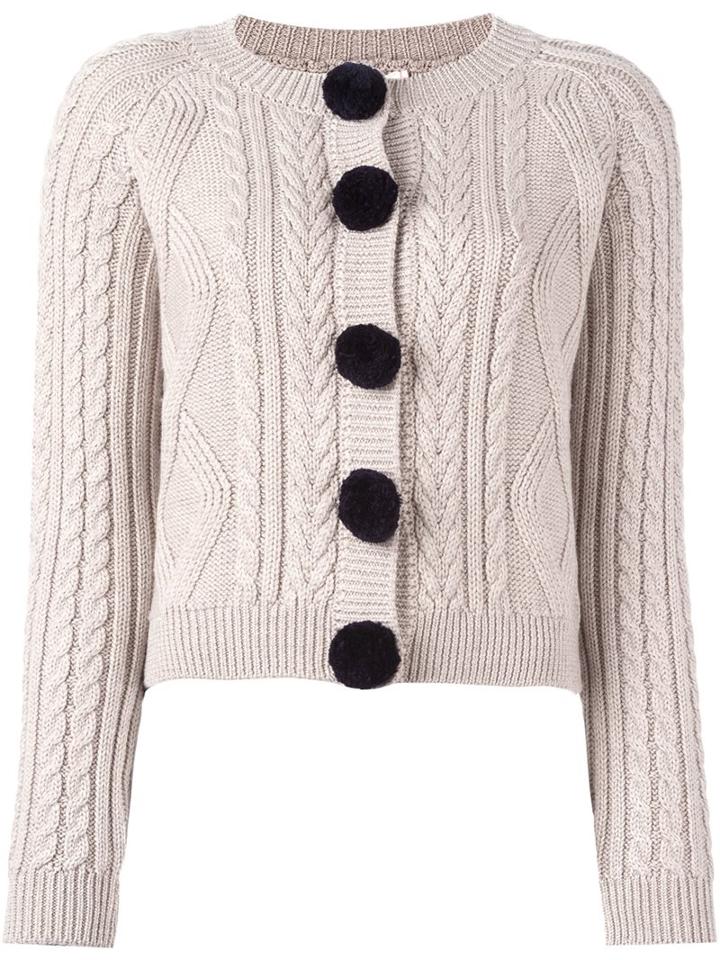 Chinti And Parker Aran Pom Pom Cardigan, Women's, Size: Xs, Nude/neutrals, Merino