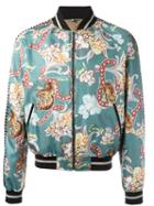 Roberto Cavalli Tiki Tiger Bomber Jacket, Men's, Size: 48, Blue, Polyester/cotton/polyester