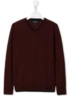 Emporio Armani Kids Monogram Logo V-neck Sweater - Red