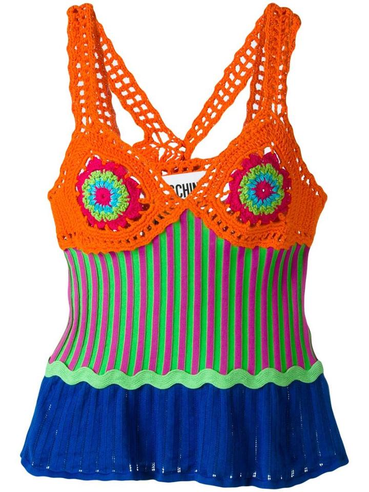 Moschino Crochet Panelled Top, Women's, Size: 38, Yellow/orange, Cotton