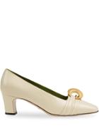 Gucci Leather Mid-heel Pump With Half Moon Gg - White