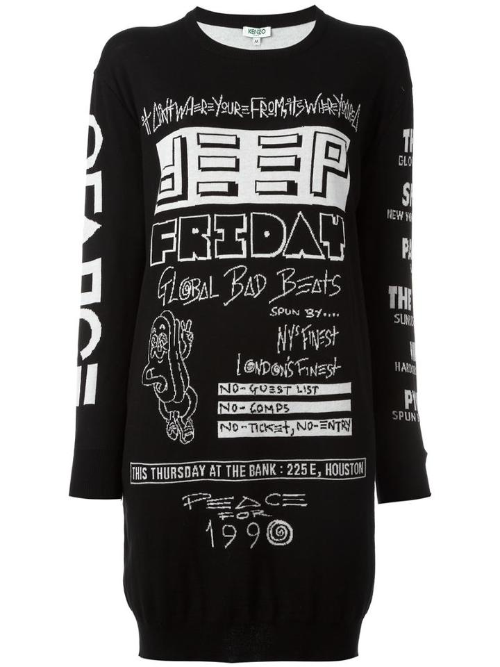 Kenzo Flyers Intarsia Sweater Dress, Size: Medium, Black, Cotton