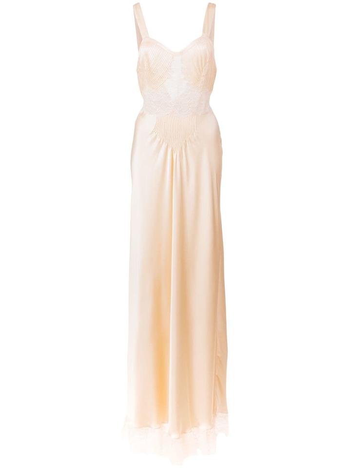 Paco Rabanne Lace Trim Long Dress - Neutrals