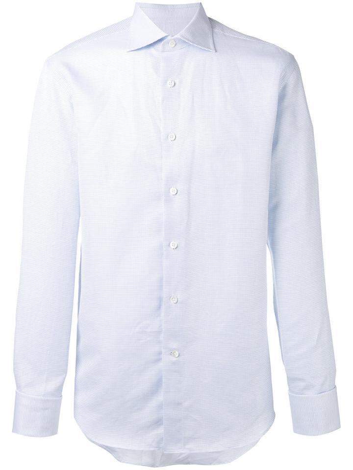 Canali Classic Buttoned Shirt, Men's, Size: 42, Blue, Cotton/linen/flax
