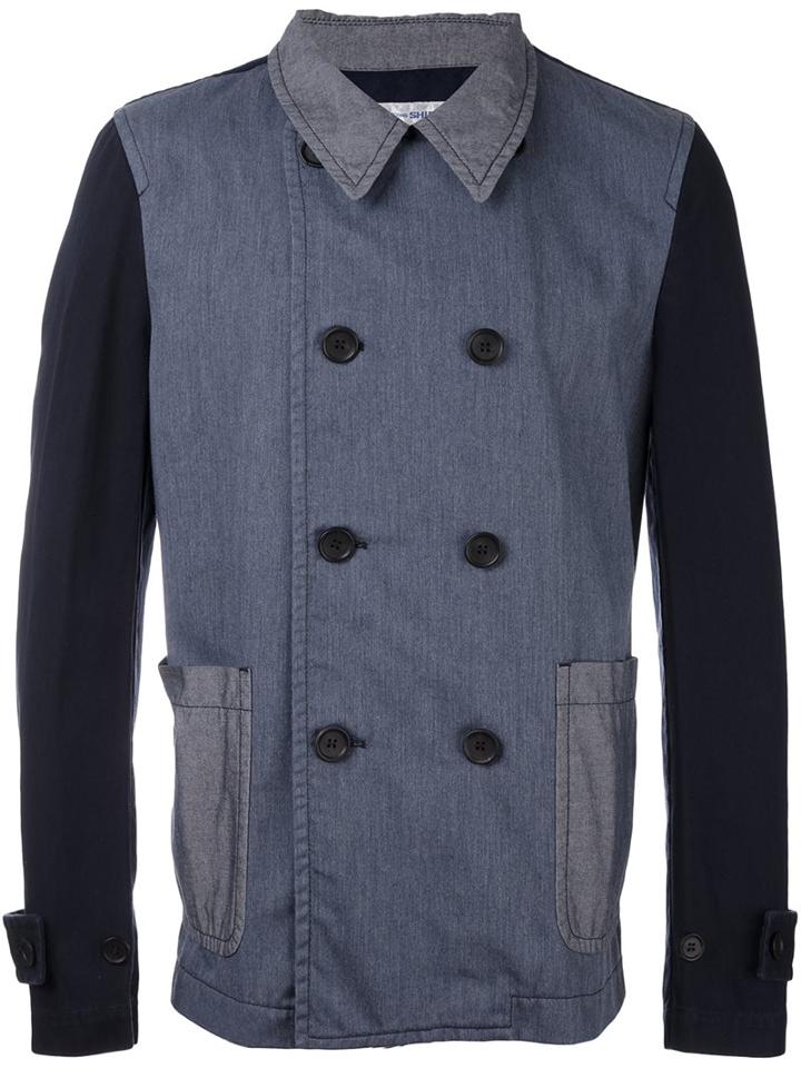 Comme Des Garçons Shirt Double Breasted Blazer, Men's, Size: Xl, Blue, Cotton